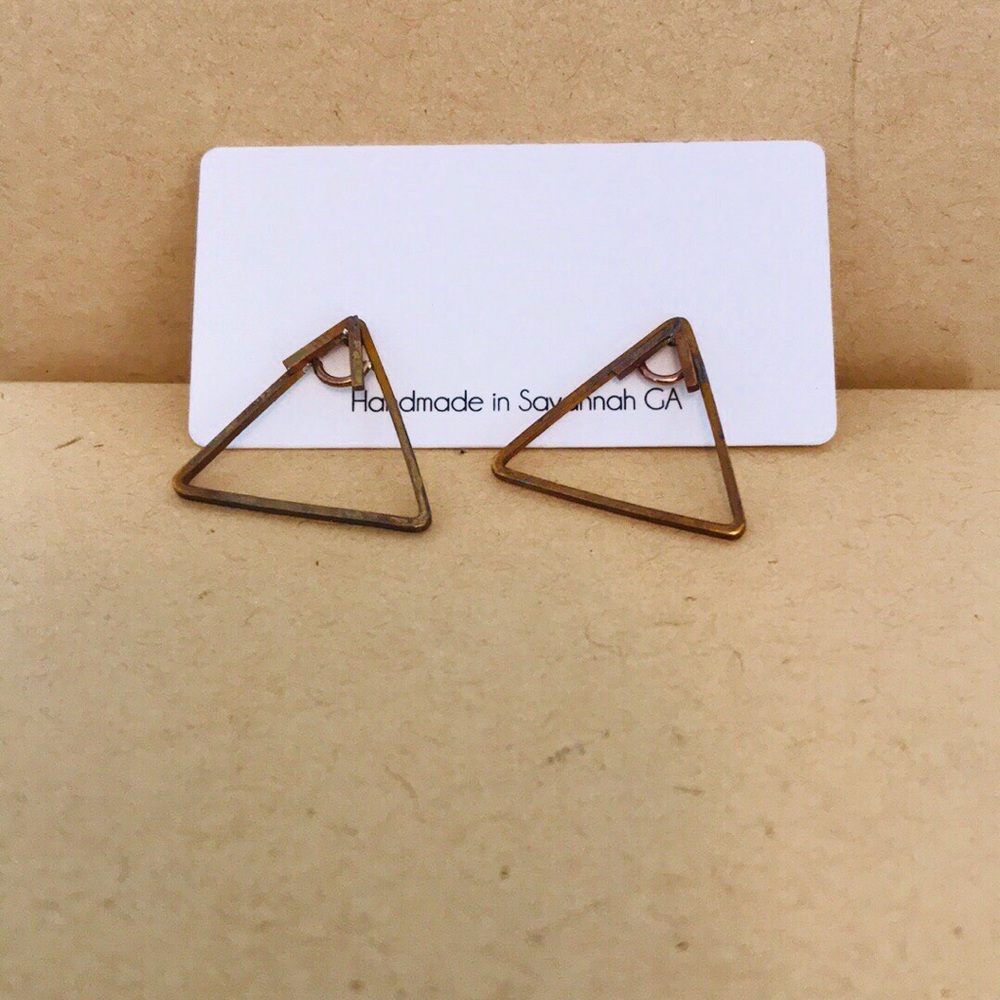 Brass handmade triangle 2 piece studs